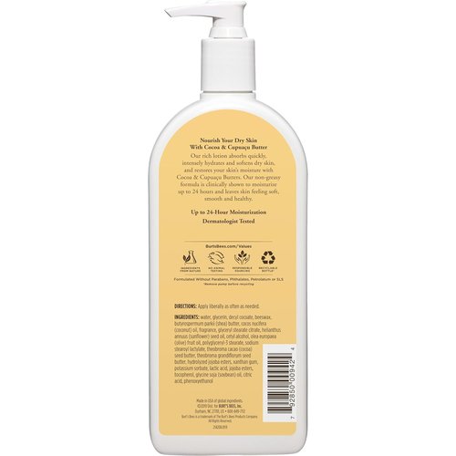 Burts Bees Body Lotion - Nourishing Butter for Dry Skin with Cocoa & Cupuaçu | 12 Oz