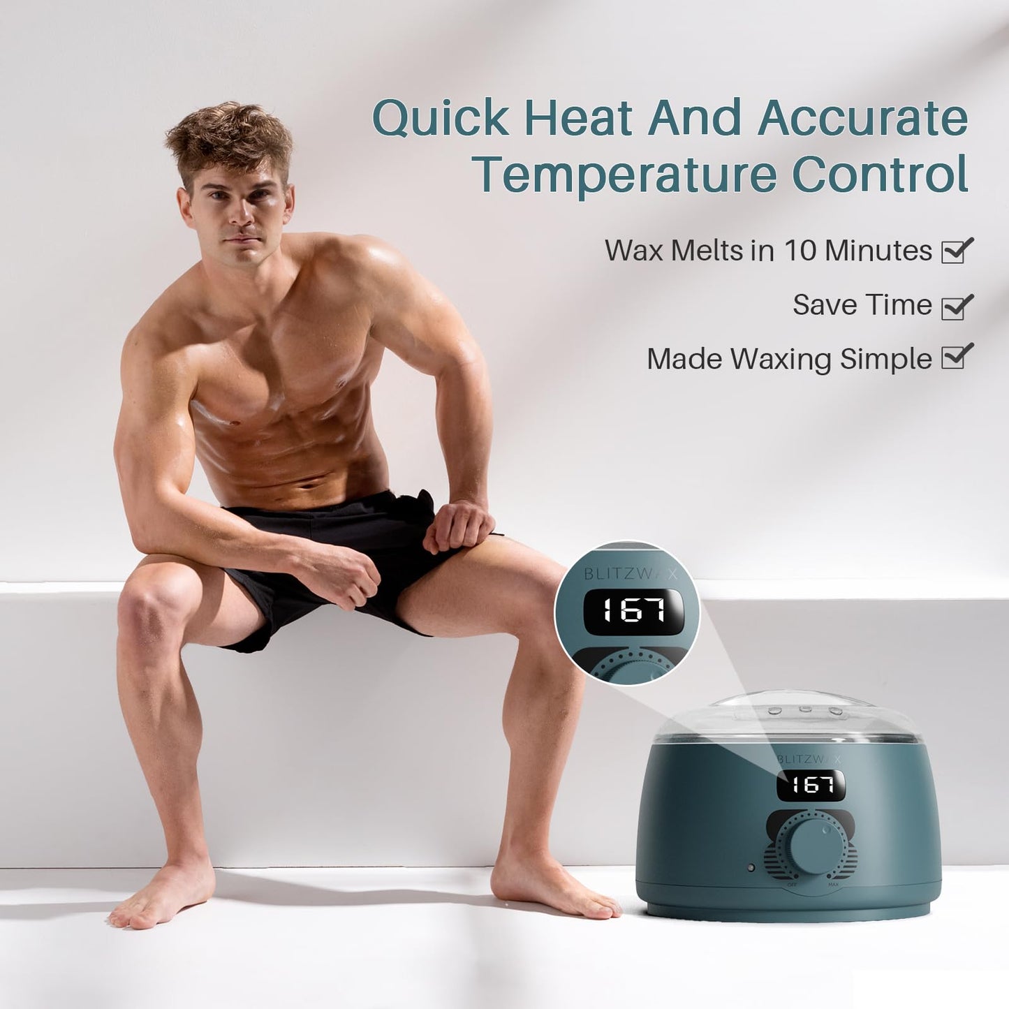 BLITZWAX Back and Nose Waxing Kit for Men, Hard Wax Warmer for Brazilian, Body and Face, At Home Hair Removal Kit, Beginner Friendly, Quick Heating, 93 Accessories, Blue Spruce