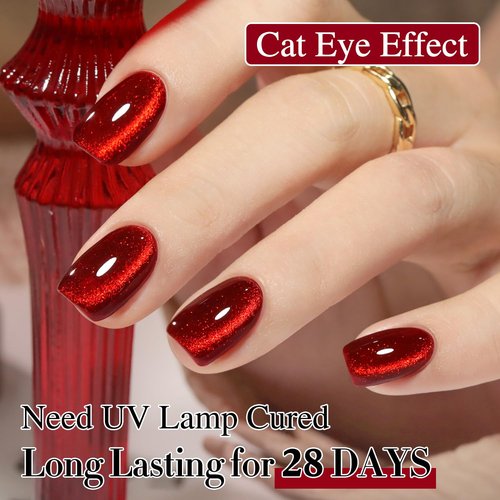 Double Rhythm Cat Eye Gel Polish - 0.5 OZ Holographic Glitter Magnetic Nail Polish | Blood Red