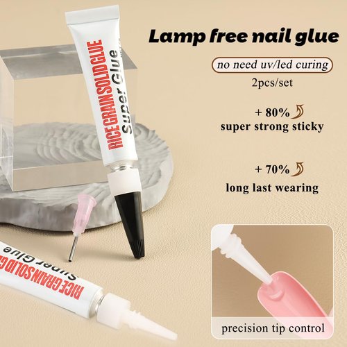 FSpronail Semi Solid Nail Glue for Press On Nails No Need UV Lamp, Super Strong Quick Drying Clear Gel Nail Tips Glue Bonding Gel X Nails False Tip Extension Tools 6g*2PCS
