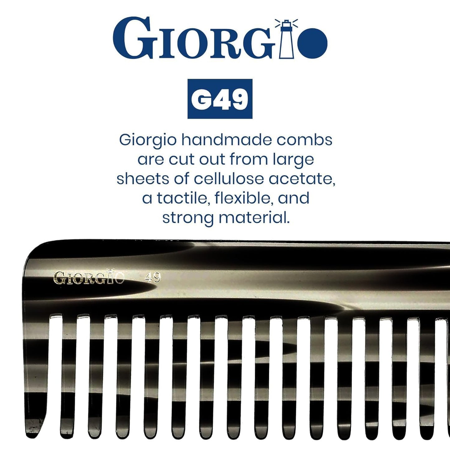 Giorgio G49 Yellow Tokio, Large Hair Detangling Comb, Wide Teeth for Thick Curly Wavy Hair, Detangler Comb For Wet and Dry, Handmade of Quality Cellulose, Saw-Cut, Hand Polished