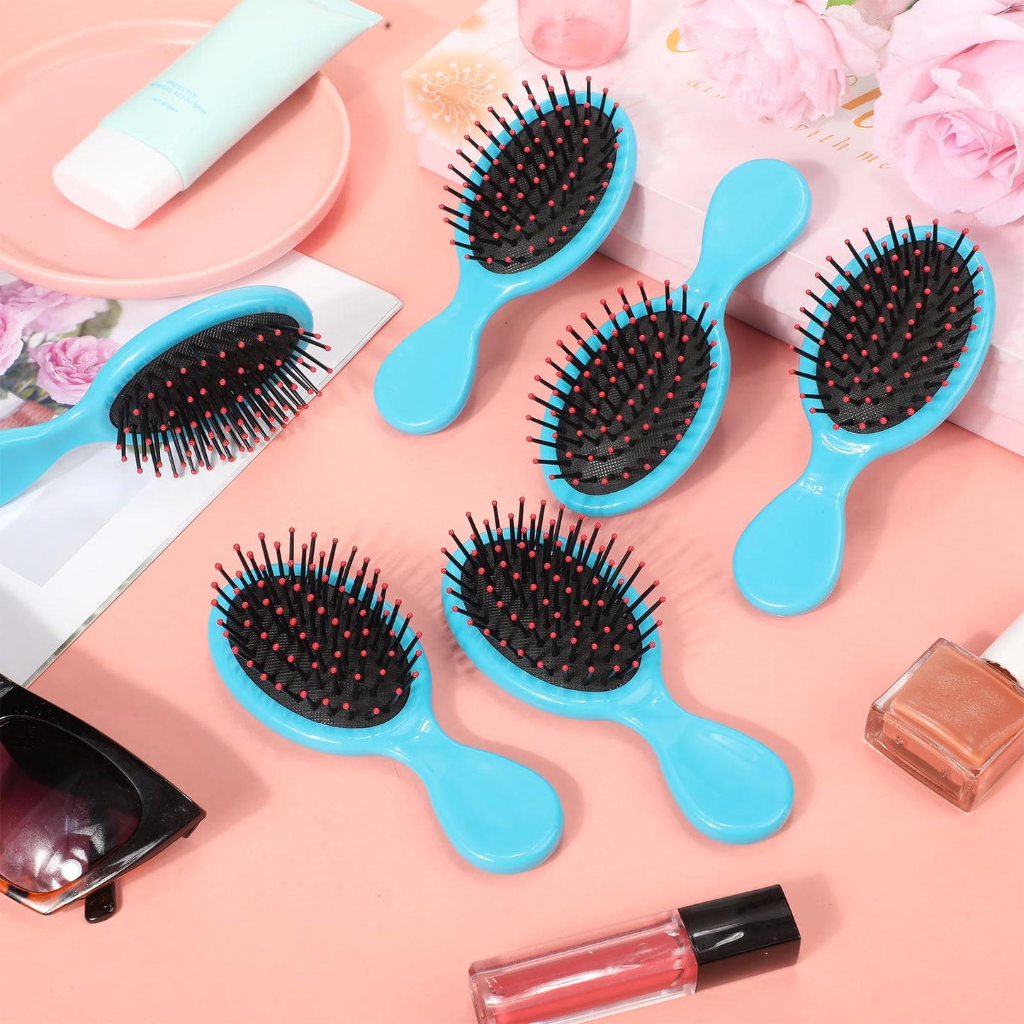 24 Pcs Mini Brush Hairbrush for Kids Girls Wet Little Travel Hairbrush Mini Hair Brush Detangling Soft Bristles Hair Brush for Most Hair Types Smoothing with Ease Knots (Blue)