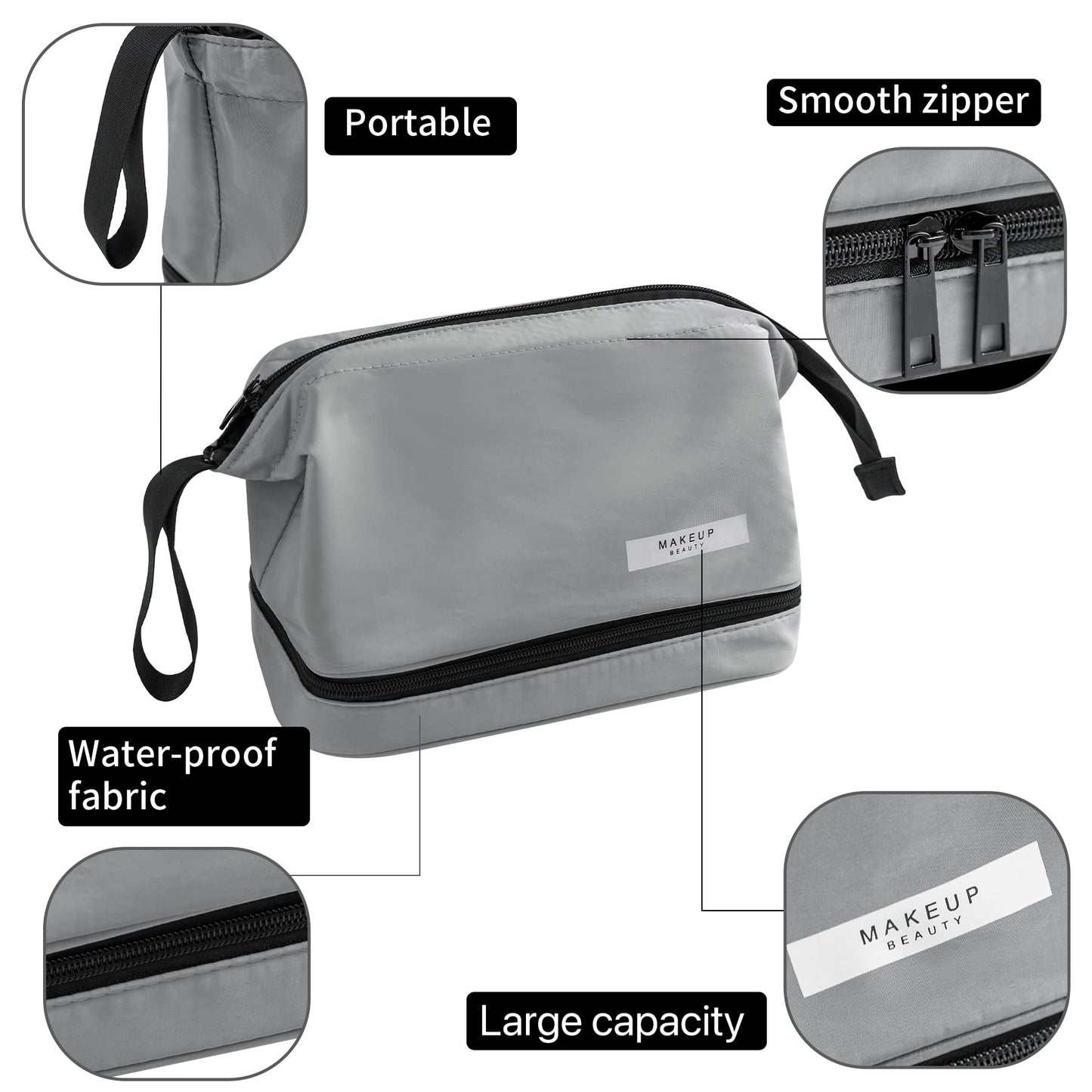 Travel Makeup Bag Cosmetic Bag Makeup Bag Toiletry bag for women and men (Large Grey)