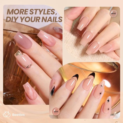 Beetles Nude Gel Nail Polish Set - 6 Colors Neutral Nude Jelly Gel Nail Polish Kit Sheer Transparent Effect Soak Off UV DIY Dusky Mocha French Nail Art Manicure Gifts for Women