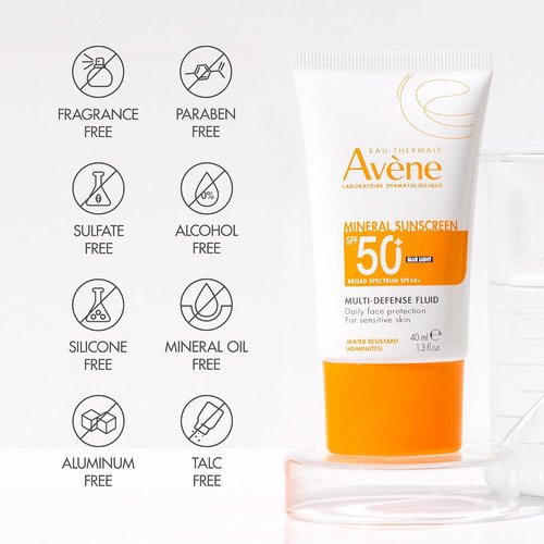 Avène Mineral Sunscreen - Multi-Defense Fluid with SPF 50 for Ultimate Protection