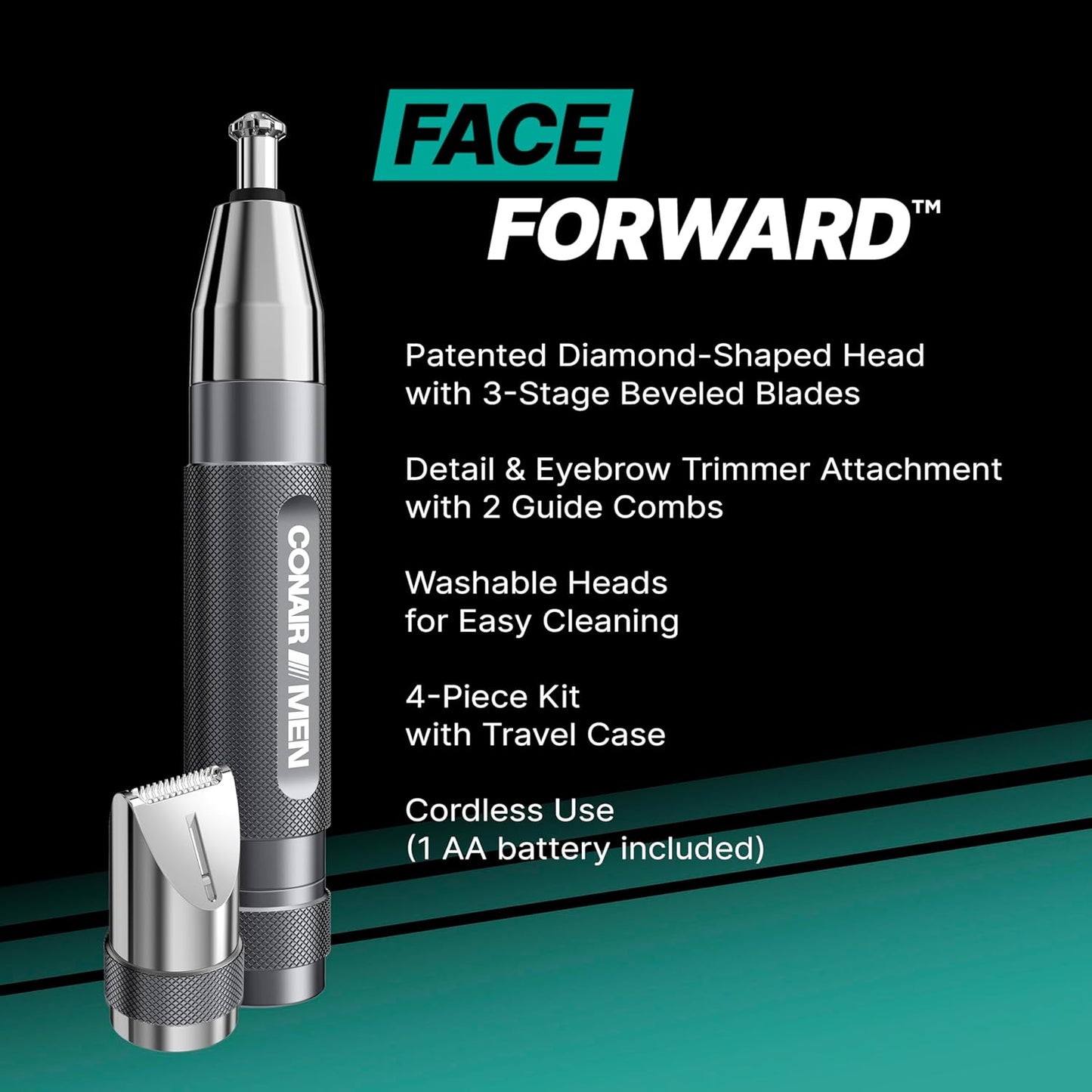 Conair Men Ear, Nose & Eyebrow Trimmer - Patented 360° Bevel Blade for No Pulls & Nicks | 5-Piece Kit with Travel Case