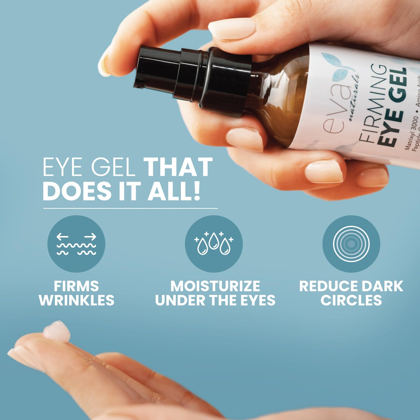 Eva Naturals Anti-Aging Eye Gel - Luxurious Hydrating Under Eye Cream For Dark Circles and Puffiness, Bags, Crows Feet, Wrinkles - With Hyaluronic Acid & Skin-Firming Peptides Eye Serum 2 oz (2 Pack)