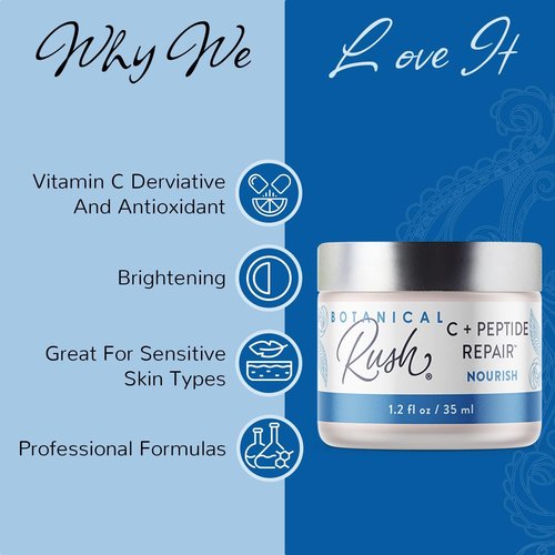 BOTANICAL RUSH C+ Peptide And Stem Cell Repair Cream - For Age-defying Beauty Skin-Smoothing Melanin Production - All Skin Types - 1.2 Oz Bottle