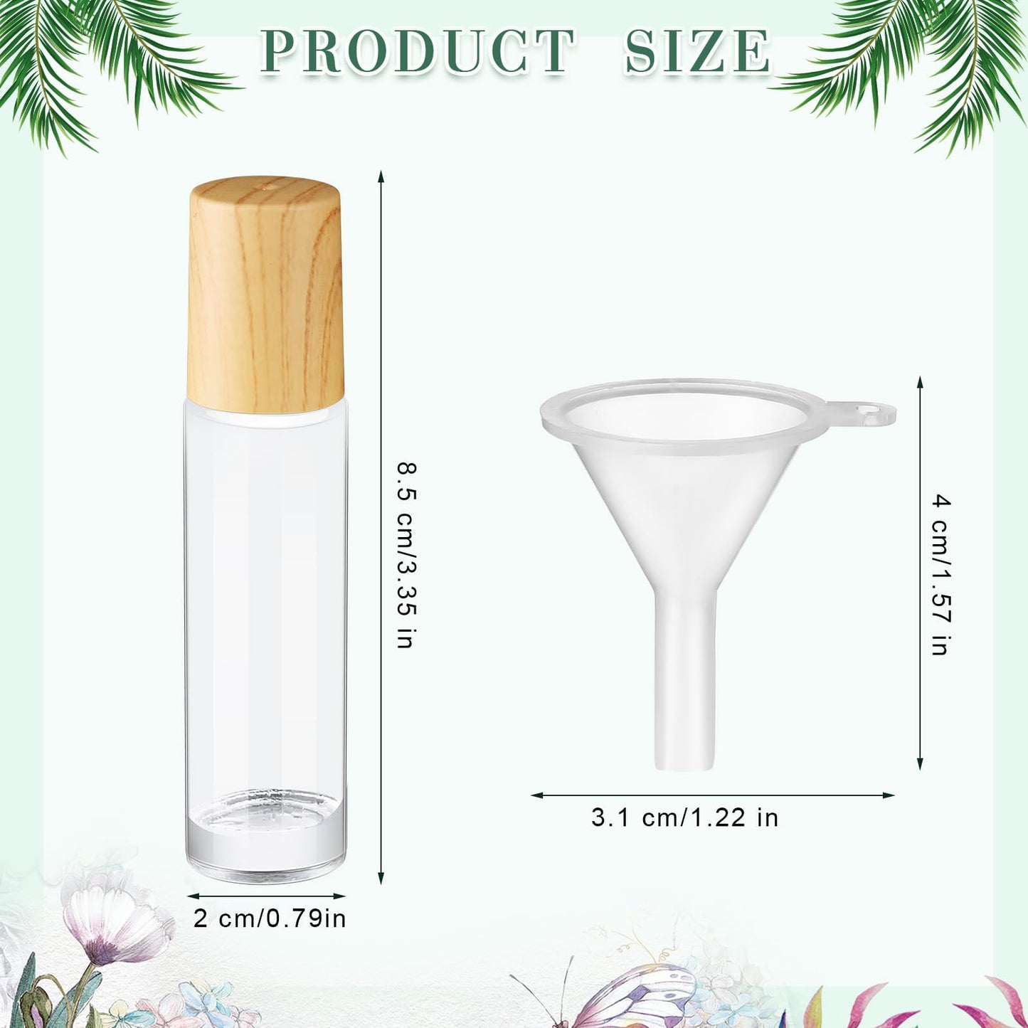 Sumind 150 Pcs Essential Oil Roller Bottles 10 ml Glass Empty Roll on Bottles with Stainless Steel Balls Leak Proof with 5 Funnel for Travel Essential Oil(Clear, Wood)