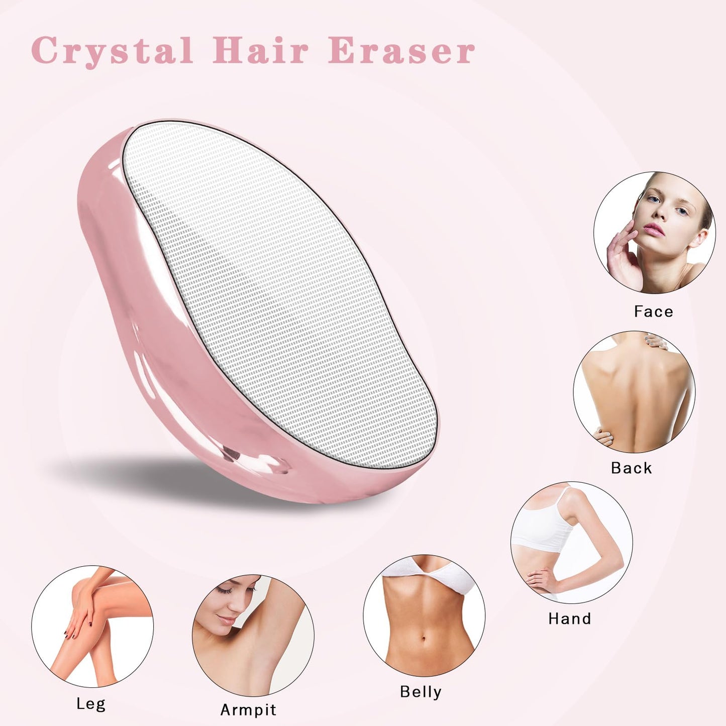 Crystal Hair Eraser for Women and Men, Reusable Crystal Hair Remover Magic Painless Exfoliation Hair Removal Tool, Magic Hair Eraser Device for Back Arms Legs (Pink)