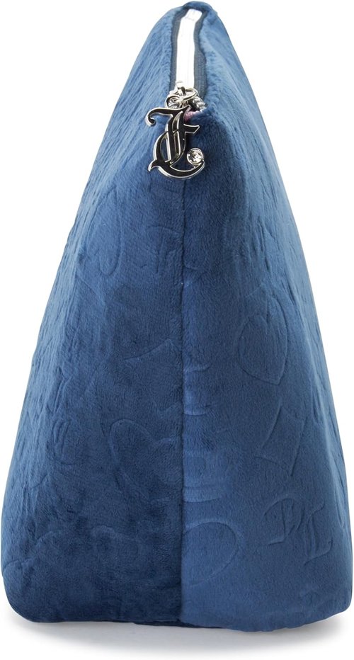 Juicy Couture Makeup Bag - Blue Velour Cosmetics Organizer with Heart Crown Design | Travel Essentials