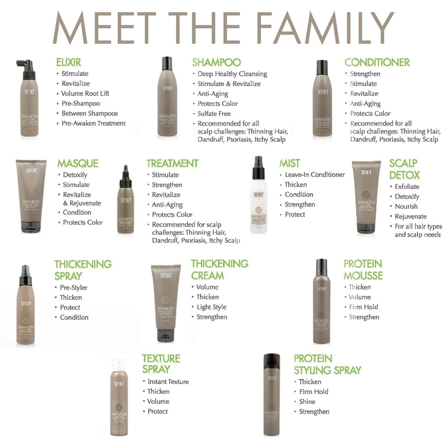 SURFACE Hair Awaken Mist Leave-In Conditioner - Thicken, Condition & Protect | 4 Fl Oz