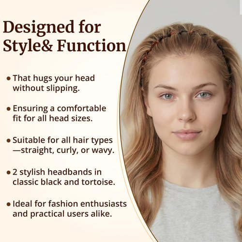 HFZRZFH Zig Zag Headbands for Women, Classic 90s Headband with Teeth, Non-Slip Plastic Comb Hair Band for Slicked Back Styles, Curly Hair and Everyday Face Washing Accessories, 2 Pack Black & Brown