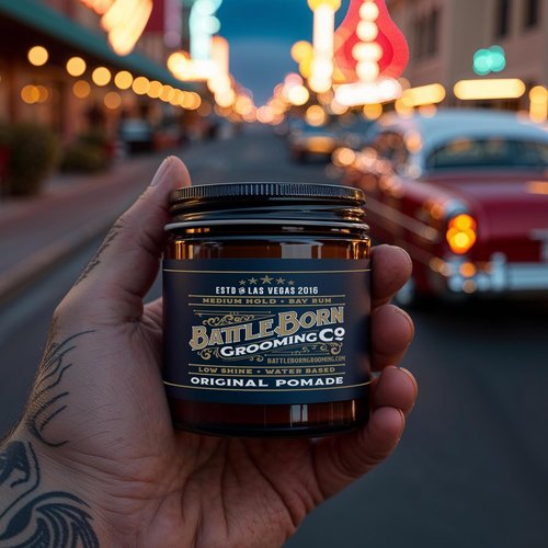 Battle Born Grooming Co Original Pomade - Bay Rum Scent, Medium Hold, 4 oz | All Hair Types, Natural Ingredients