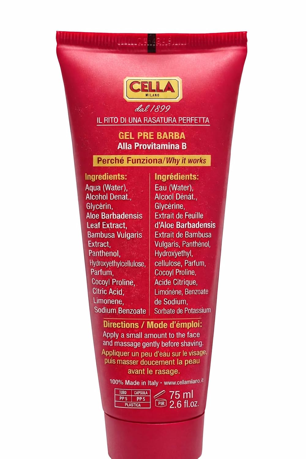 Cella Milano Conditioning Pre-Shave Gel - Italian Skin-Protection with Provitamin B & Panthenol, 2.6 oz | Smooth, Irritation-Free Shaving