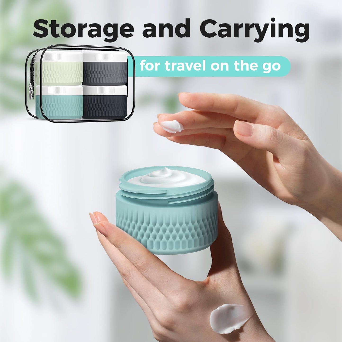 Travel Containers for Toiletries, Silicone Cream Jars BPA Free, TSA Approved 3oz Travel Size Containers, Leak-proof Travel Essentials with Lid for Cosmetic Face Hand Body Glitters