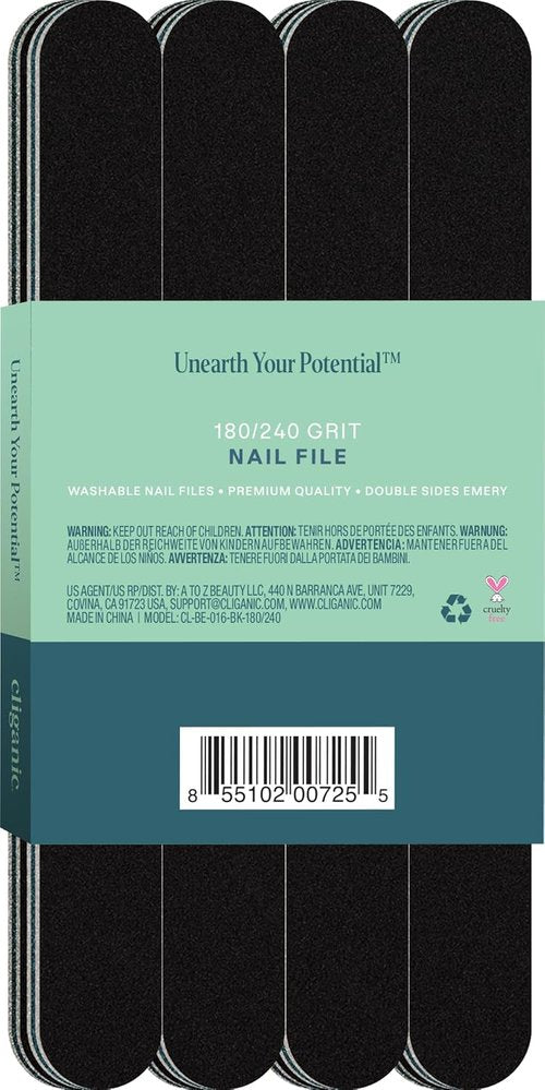 Cliganic Nail File Set - 12 Professional Emery Boards for Natural, Gel & Acrylic Nails | Washable Double-Sided
