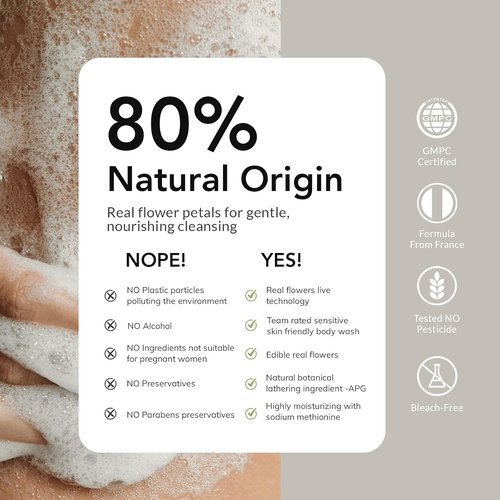 Kustie Rose Body Wash - Hydrating Floral Cleanser with Real Flower Petals & Rose Oil | 16.9 fl oz