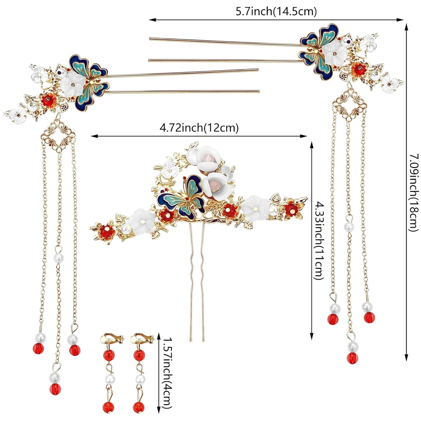 5 Pcs Flower Chinese Tassel Hair Stick Crystal Pearl Hanfu Hair Pins Classical Floral Bride Wedding Accessories for Women