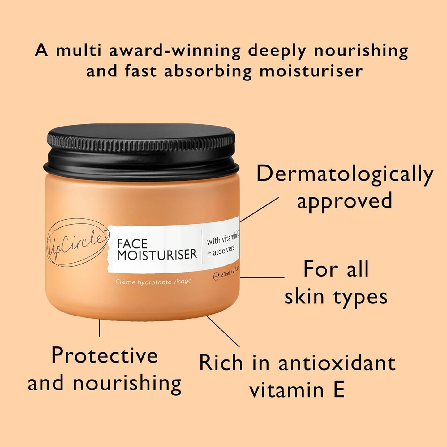 UPCIRCLE Face Moisturiser - Nourishing Day Cream with Argan Powder, Vitamin E & Aloe Vera | 1.7oz - Vegan & Cruelty-Free