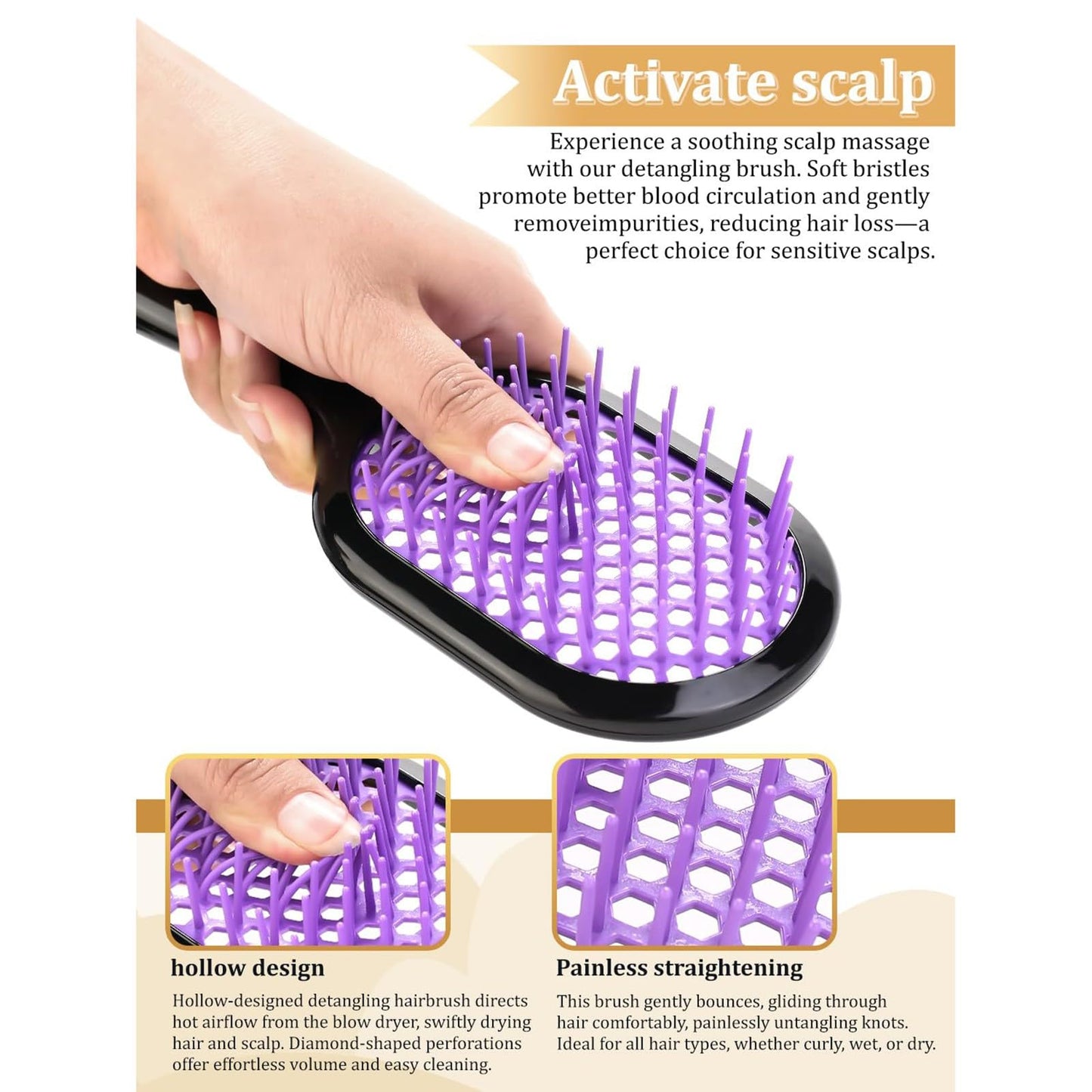 JIEREYAN Bautero Detangling Hair Brush, Wet & Dry Vented Detangling Hair Brush, Scalp Massage Brush Anti Static Hairbrush Brush for Curly Hair Wet and Dry, 1PC Hot Pink