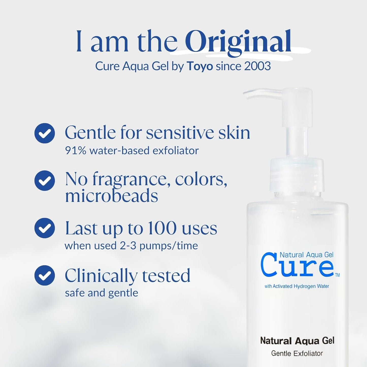Cure by Toyo - Aqua Gel Gentle Exfoliator for Clear, Softer Skin | Non-Abrasive Face & Body Cleanser | 8.82oz