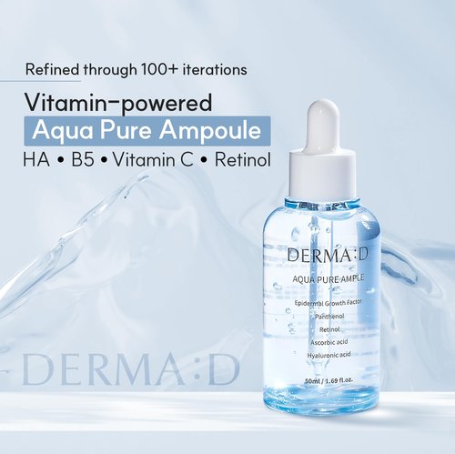 DERMA:D Korean Ampoule Hyaluronic Acid Serum – Deep Hydration & Multi-Benefit Formula with Panthenol, Vitamin C, Retinol – Moisturizing Face Serum for Radiant, Even Complexion – 1.69 fl oz