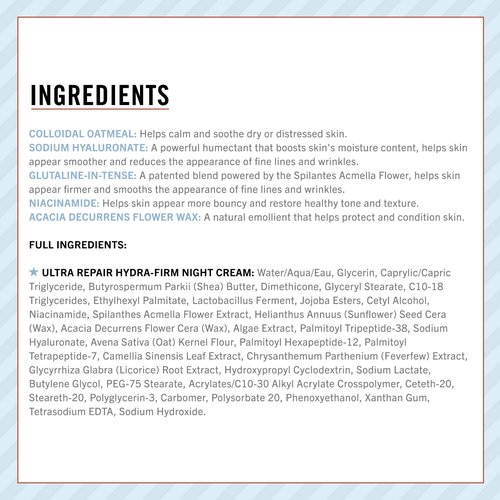First Aid Beauty - Ultra Repair Hydra-Firm Night Cream, Hydrating Night Repair Skin Cream, Visibly Combat Signs of Aging, Deeply Rich & Buttery Texture, Alcohol Free, Sensitive Skin Safe, 1.7 oz