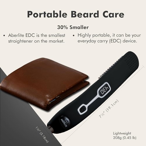 Aberlite EDC Heated Beard Straightening Brush - Professional Grooming Tool for 0.5" Plus Beards | Black