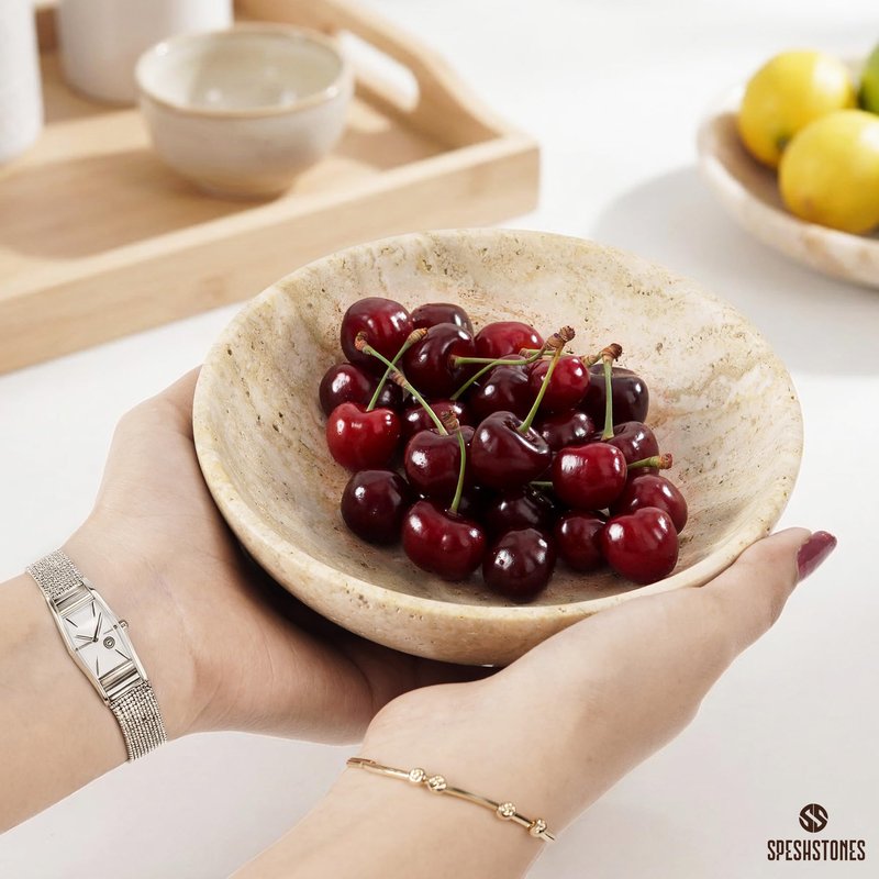 SPESHSTONES Small Travertine Bowl 6 Inch Handmade Small Decorative Candy Bowls For Dining Table Centerpieces & Kitchen Countertop - Key Bowl for Entryway Home Decor