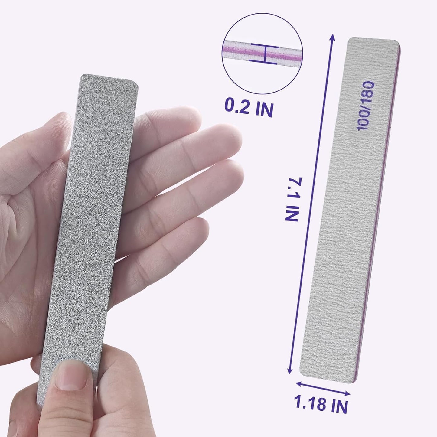 Skiennix Nail Files - 12 Pack 100/180 Grit Emery Boards for Natural & Acrylic Nails - Reusable Gray