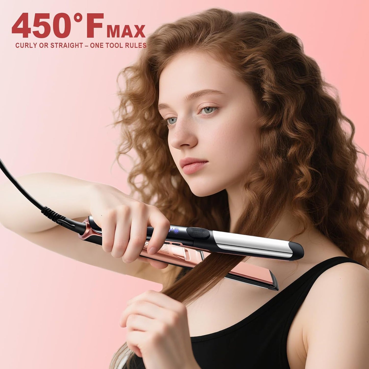 SOKANY 2-in-1 Hair Straightener & Curler - Titanium Ceramic Plates, Dual Voltage, 8 Temp Settings