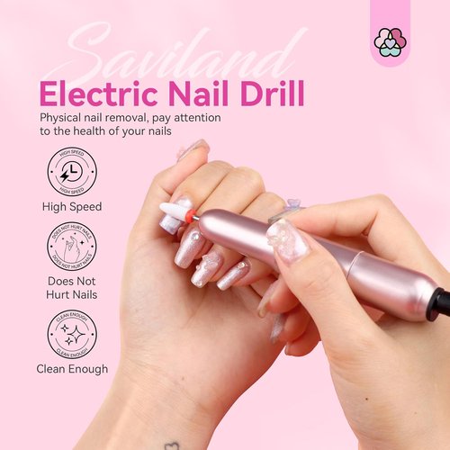 SAVILAND Electric Nail Drill - Professional Rose Efile Nail File with 6 Drill Bits | Portable for Home & Salon Use