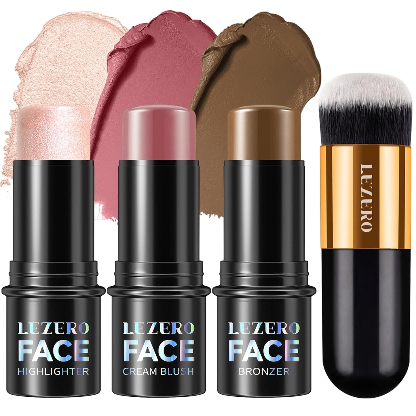Lezero 3Pcs Contour Stick Makeup Kit, Shades with Highlighter, Blush and Bronzer Stick for Sculpt the Face and All Skin Type, Long Lasting, Smooth, Dewy & Matte Finish, LIGHT