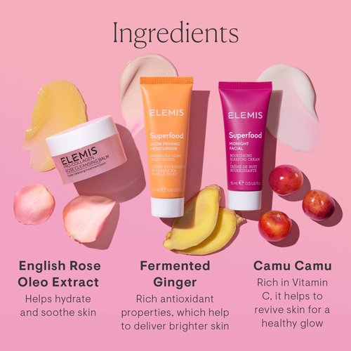 ELEMIS Way To Glow Skincare Kit - Travel Set with Rose Cleansing Balm & Glow Priming Moisturizer