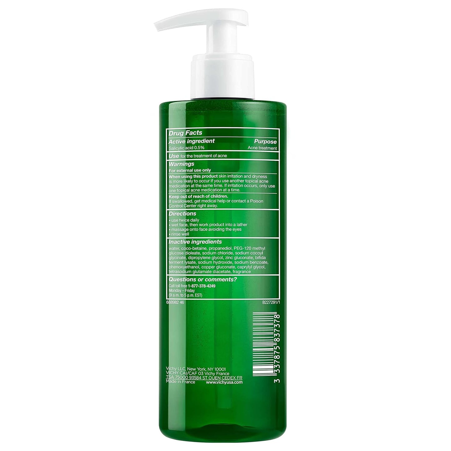 VICHY Normaderm Daily Acne Face Wash - Salicylic Acid Cleanser for Oily Skin | Clears Clogged Pores