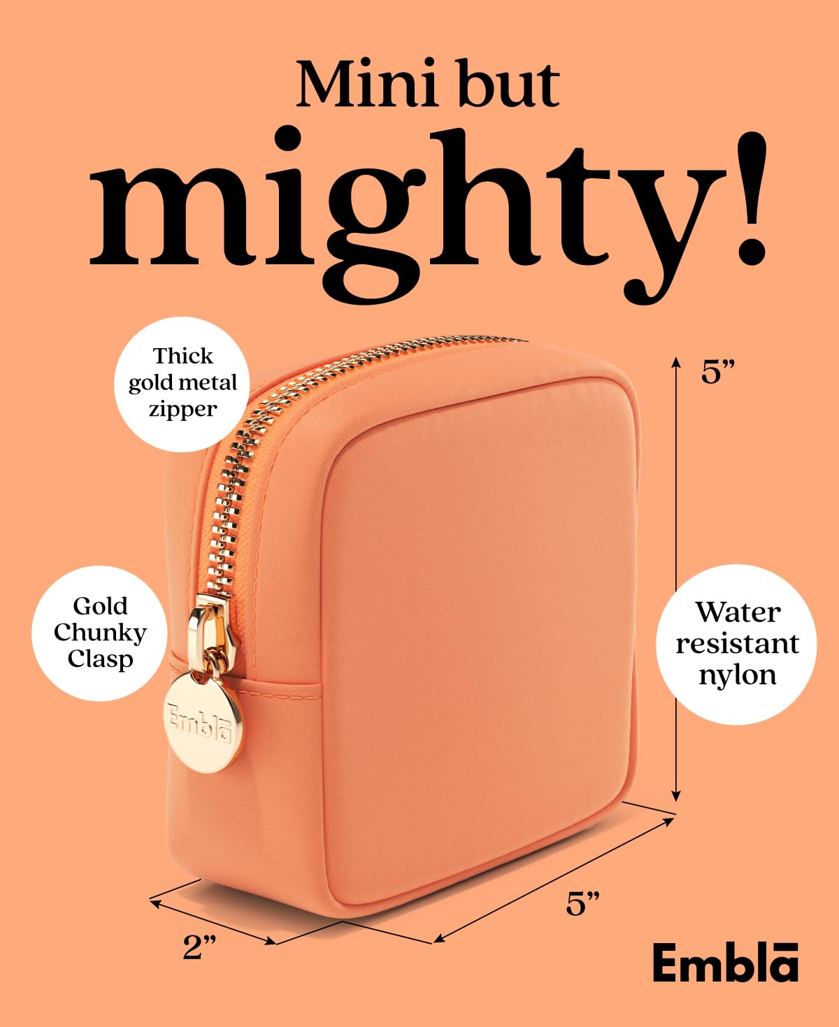 Embla Makeup Bag Travel Cosmetics Pouch and Toiletry Bag, Nylon Zipper Pouch Purse, Cute Make Up Organizer Storage Tote for Women Girls, Waterproof Travel Skincare Case, Small Makeup Bags, Apricot