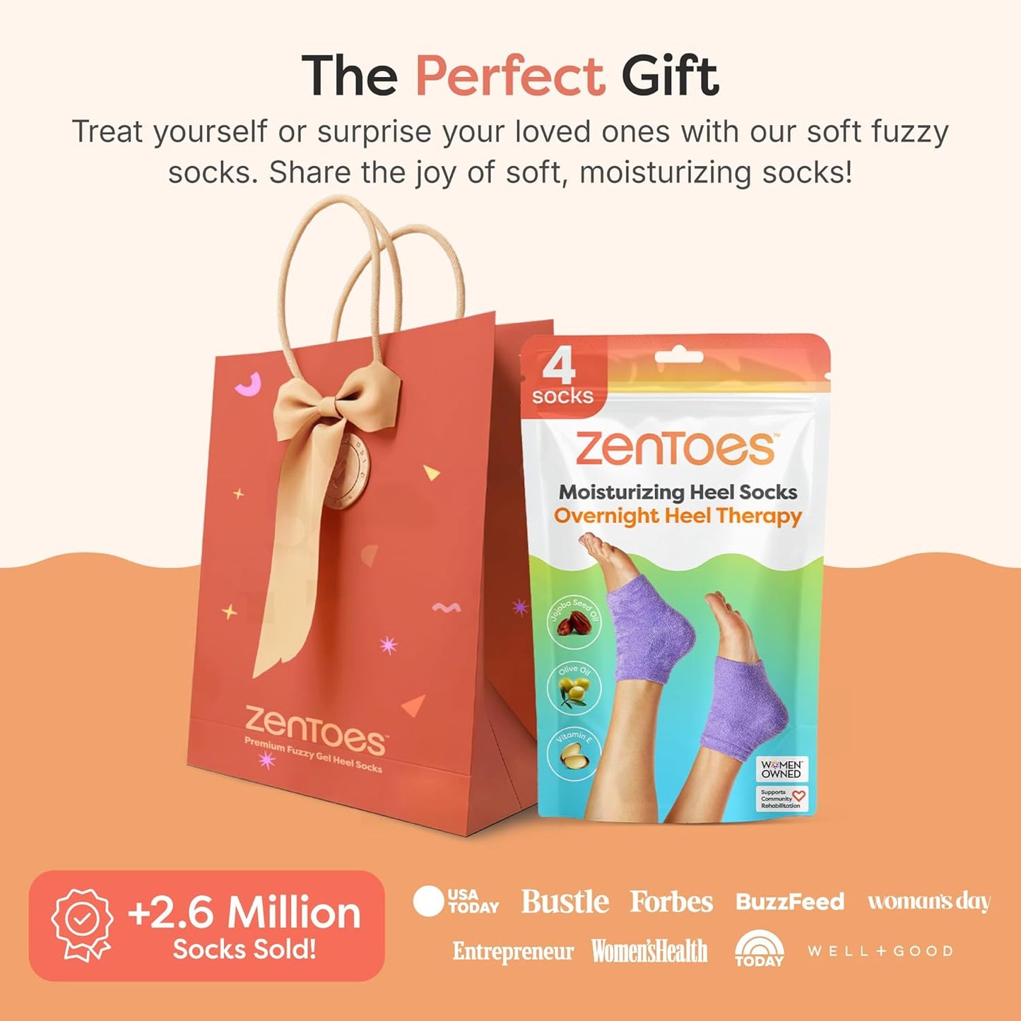ZenToes Moisturizing Heel Socks - Cracked Heel Treatment with Vitamin E & Olive Oil | Fuzzy Lilac Purple, Regular Size
