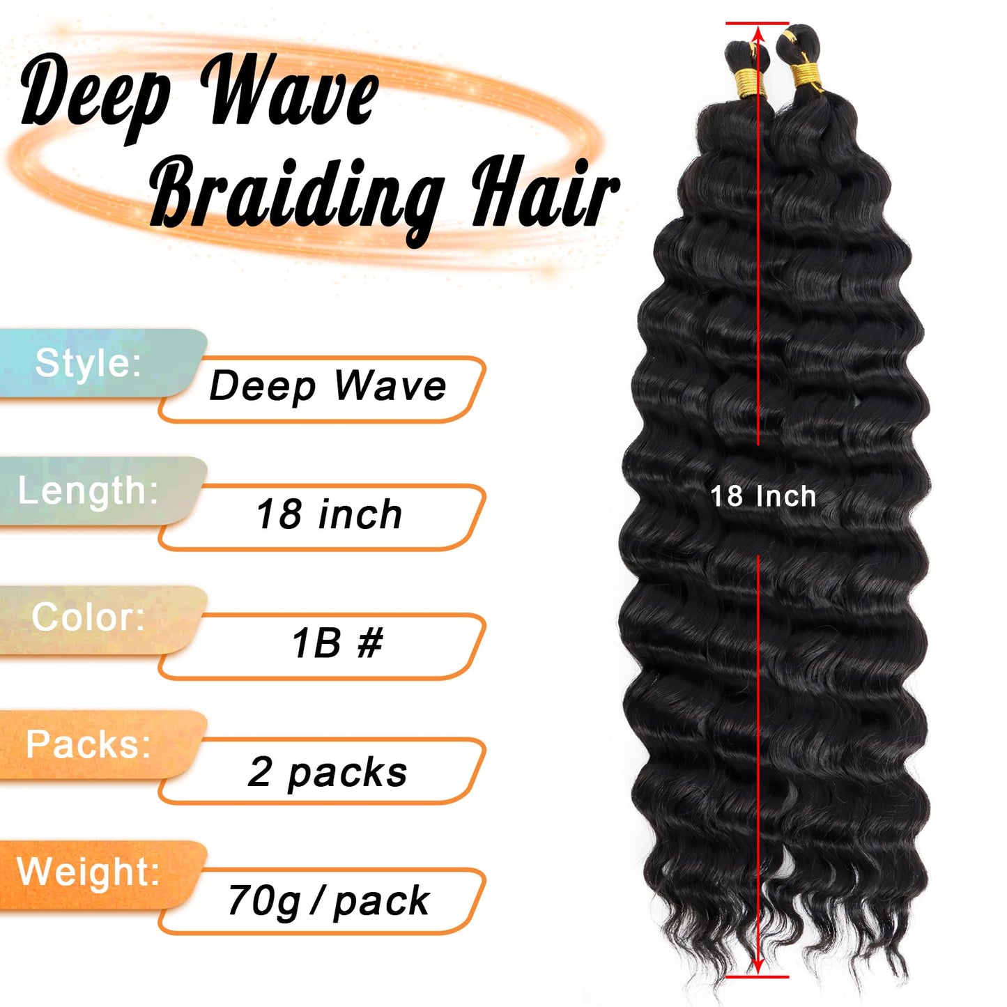 Eerya Long Curly Braiding Hair 18 Inch 2 Packs Ocean Wave Crochet Hair for Black Women Deep Wave Braiding Hair for Boho Braids (18 inch, 1B)