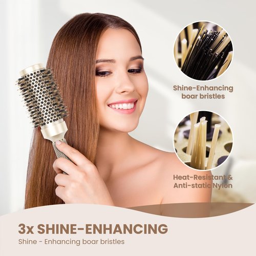 AIMIKE Round Hair Brush - Medium Nano Thermal Ceramic & Ionic Brush for Blow Drying & Styling | 2.9-Inch Barrel