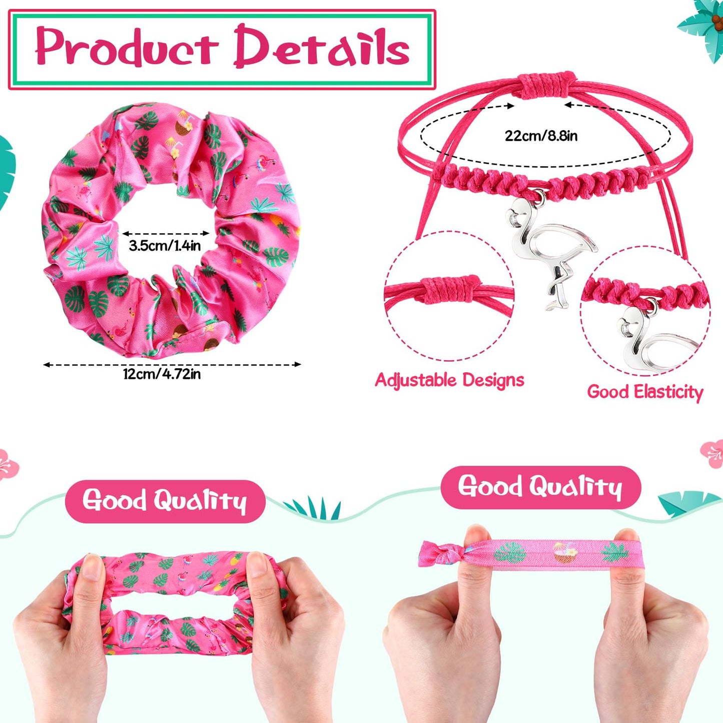 Abbylike 60 Pcs Flamingo Party Favors 12 Flamingo Print Cosmetic Makeup Bag 12 Charm Bracelets 12 Flamingo Hair Scrunchies 12 Tropical Hair Ties 12 Keychains for Birthday Summer Beach Hawaiian Gift