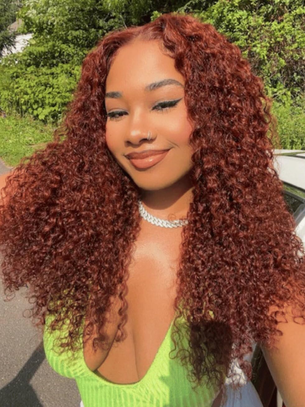 UNICE Bye Bye Knots Glueless Wig 7x5 Pre Cut Lace Front Wigs Human Hair Reddish Brown Deep Curly Invisible Knots Pre Everything Put on and Go Human Hair Wig Pre Plucked 150% Density 16inch