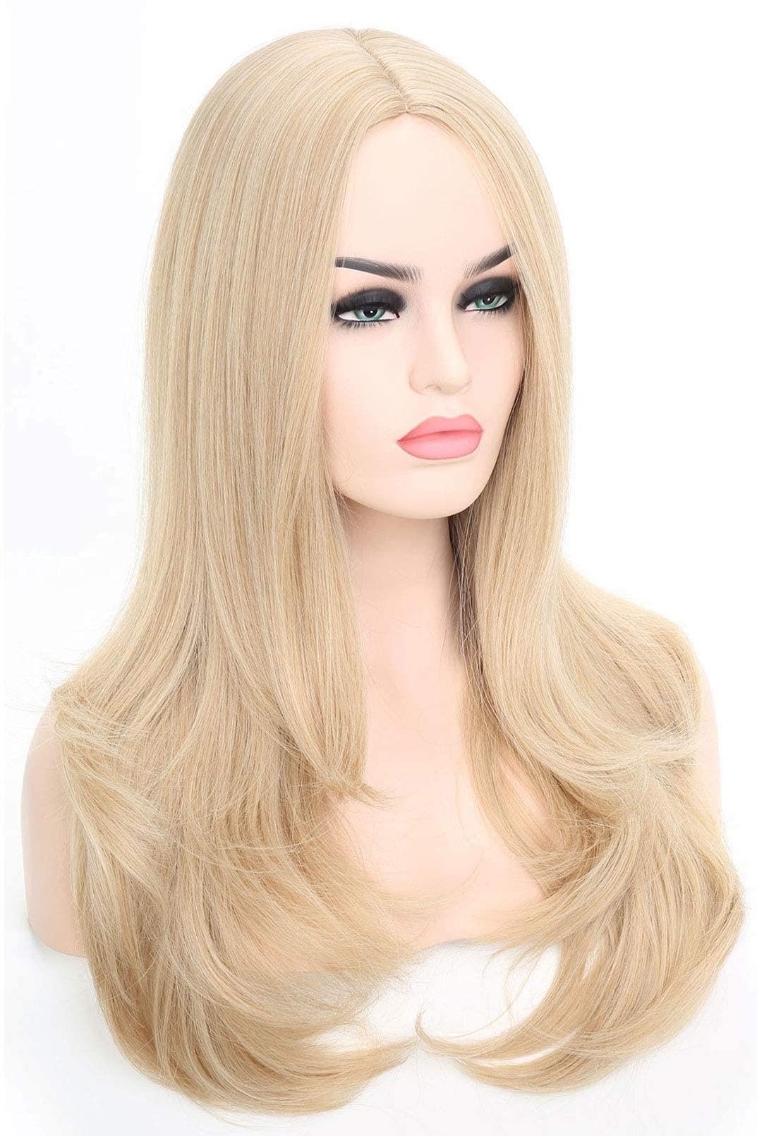 COSYMAY Blonde Wig for Women Long Synthetic Wig with Wavy Ends 22'' Natural Wave Cosplay Wig Glueless Heat Resistant Costume Wig Daily Wear Middle Part Full Wig