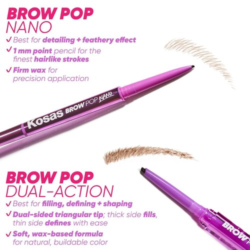 Kosas Brow Pop Nano Eyebrow Pencil - Ultra-Fine 1mm Micro Pencil with Spoolie in Taupe