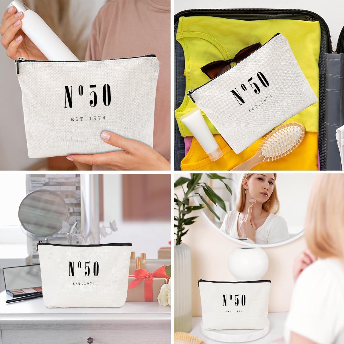 CVYW 1974 50th Birthday Gifts for Her Makeup Bag 50 Year Old Gifts for Women Cosmetic Bag 50th Birthday Gift Ideas for Female Friend Aunt Grandma Mom Retirement Birthday Travel Toiletry Bag