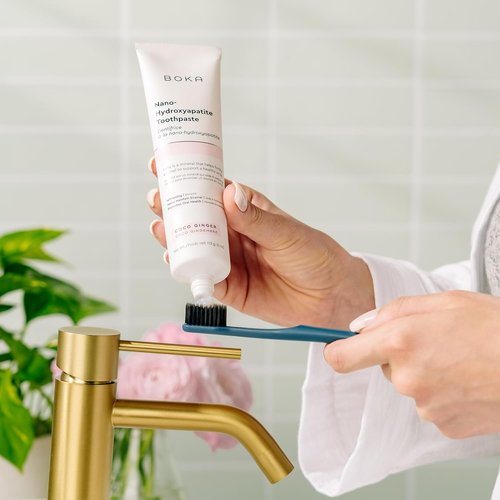 Boka Classic Manual Toothbrush - Extra Soft Activated Charcoal Bristles, Bioplastic Handle, Pink
