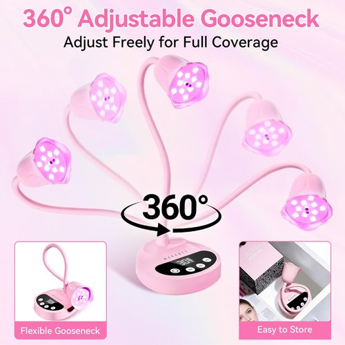 Makartt UV Nail Lamp - Gooseneck LED Nail Light with Auto Sensor & 4 Timers, Rechargeable USB Cordless Flash Cure Lamp Nail Dryer Fast Curing Gel Polish at DIY Home Salon(Pink)