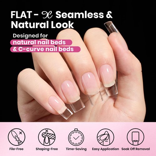 Beetles Gel Nail Tips Flat-X - Almond Square Medium, 320pcs 16 Sizes, Pre-Etched Half Matte Full Cover Soft Acrylic Press on Easy DIY False Nail Extension Salon for Flat & Natural Nail Beds