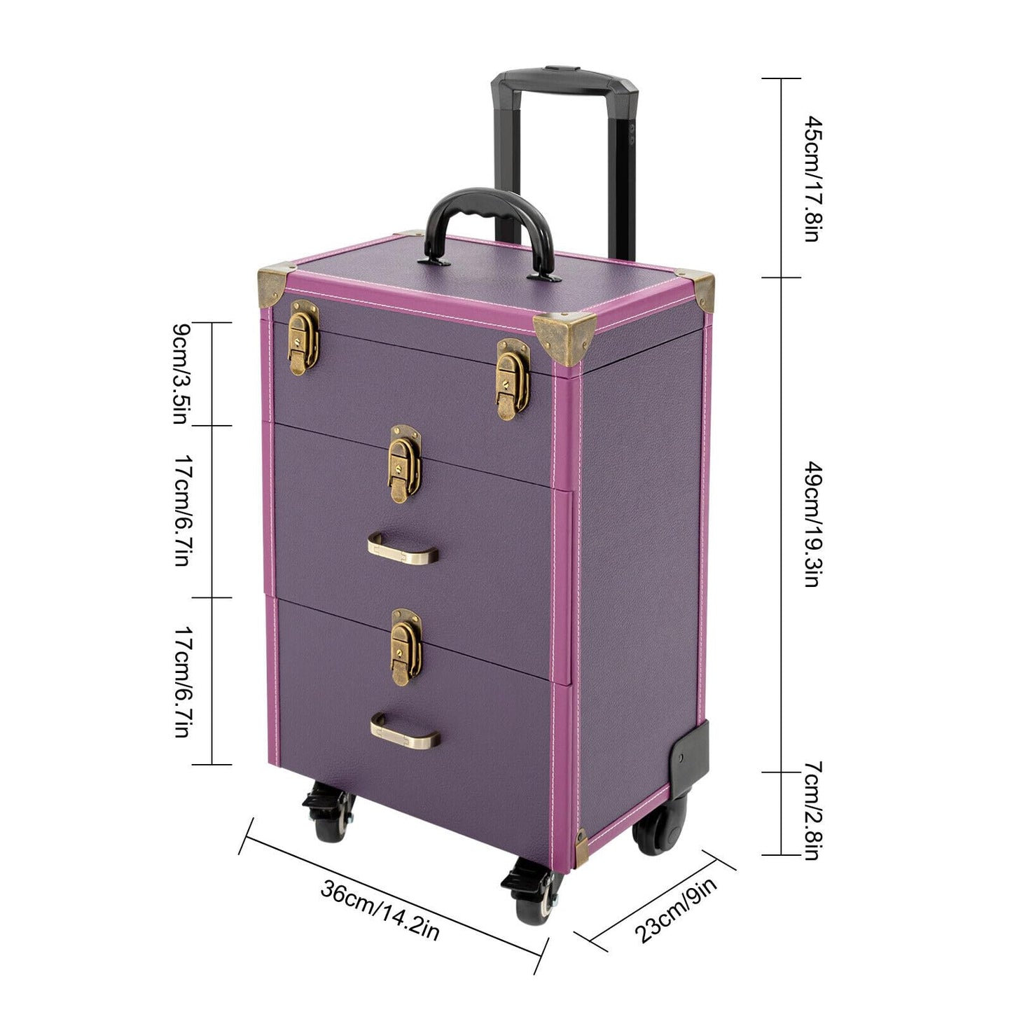 EcoTypee Rolling Makeup Case Cosmetic Train Case Trolley Storage Polish Organizer Purple