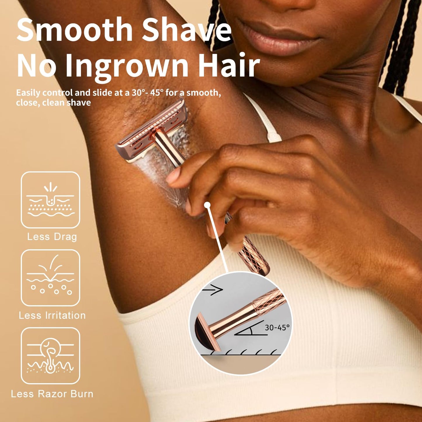 Shiny Rose Gold Double Edge Safety Razor, Single Blade Razors for Women and Men, with 10 Stainless Steel Safety Razor Blades, Reusable, Eco-friendly, Smooth and Close Shaving, Plastic Free